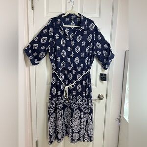 Mlle Gabrielle Navy and‎ White Maxi Dress Size 3X